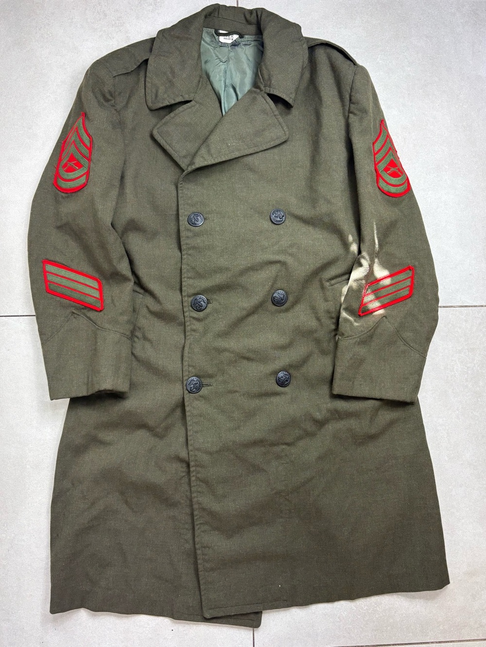 ORIGINAL Vietnam War USMC MARINE CORPS Wool Serge Green Overcoat 1966 Sergeant